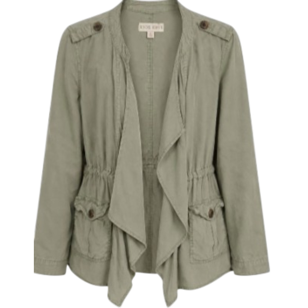 Knox Rose Women's Olive Green Utility Jacket Drape Open Front Lyocell L 8-12 NWT